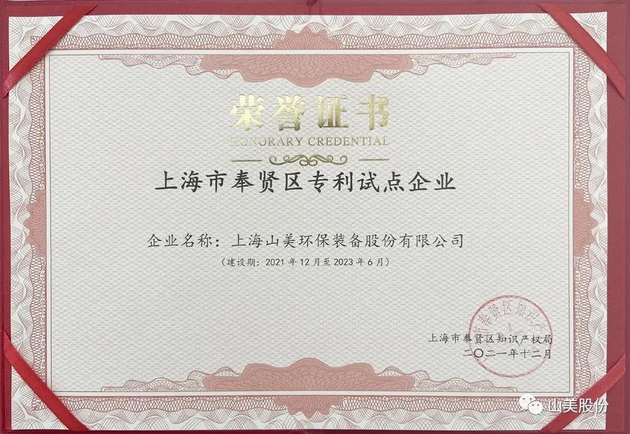 榮譽接踵而至，上海山美股份再獲表彰：獲評為上海市奉賢區(qū)試點企業(yè)